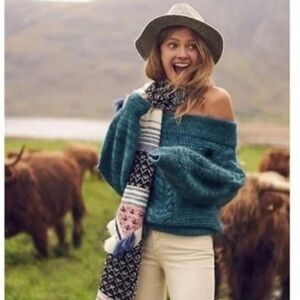 Sleeping On Snow Wool Blend Cableknit Puffy Sleeve Oversized Sweater